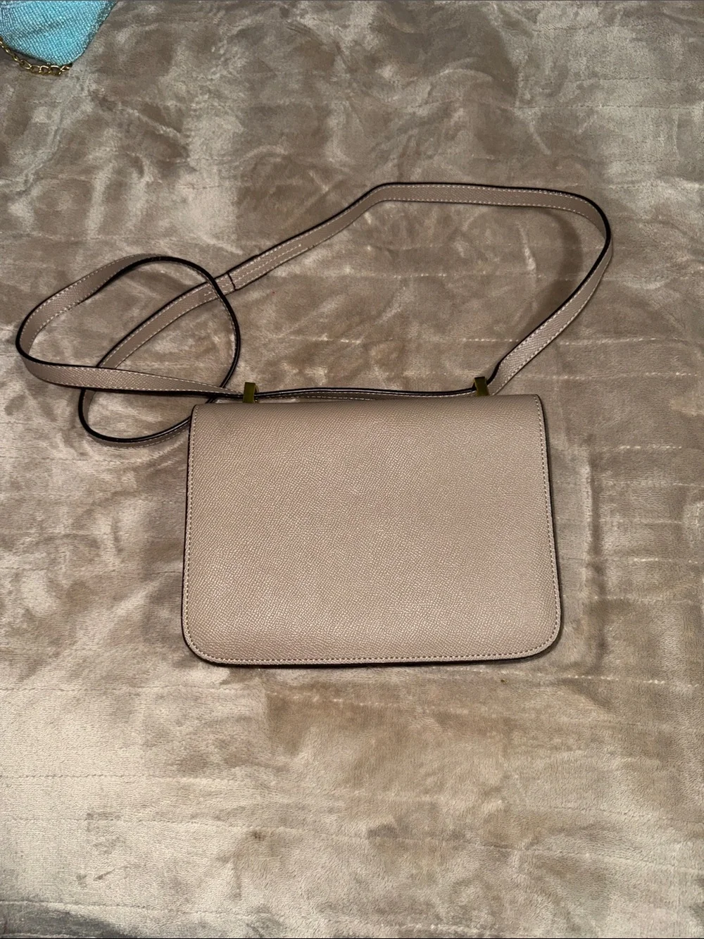 Taupe Leather Crossbody Bag with Gold Hardware